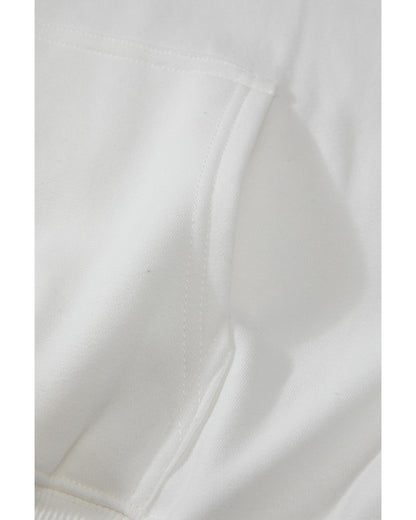 White Fleece Lined Kangaroo Pocket Drawstring Chunky Hoodie - L
