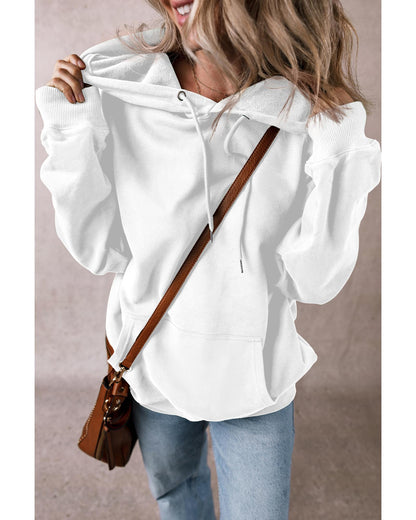 White Fleece Lined Kangaroo Pocket Drawstring Chunky Hoodie - M