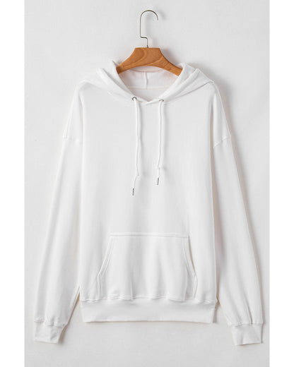 White Fleece Lined Kangaroo Pocket Drawstring Chunky Hoodie - M