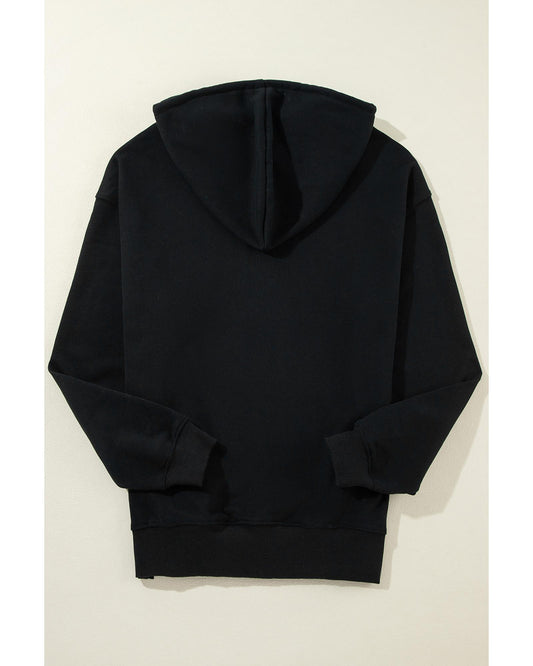 Black Fleece Lined Kangaroo Pocket Drawstring Chunky Hoodie - S