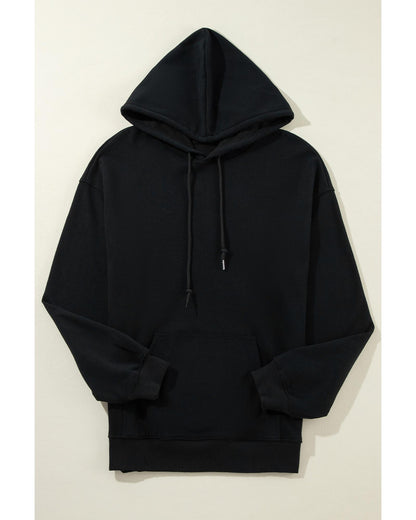 Black Fleece Lined Kangaroo Pocket Drawstring Chunky Hoodie - XL