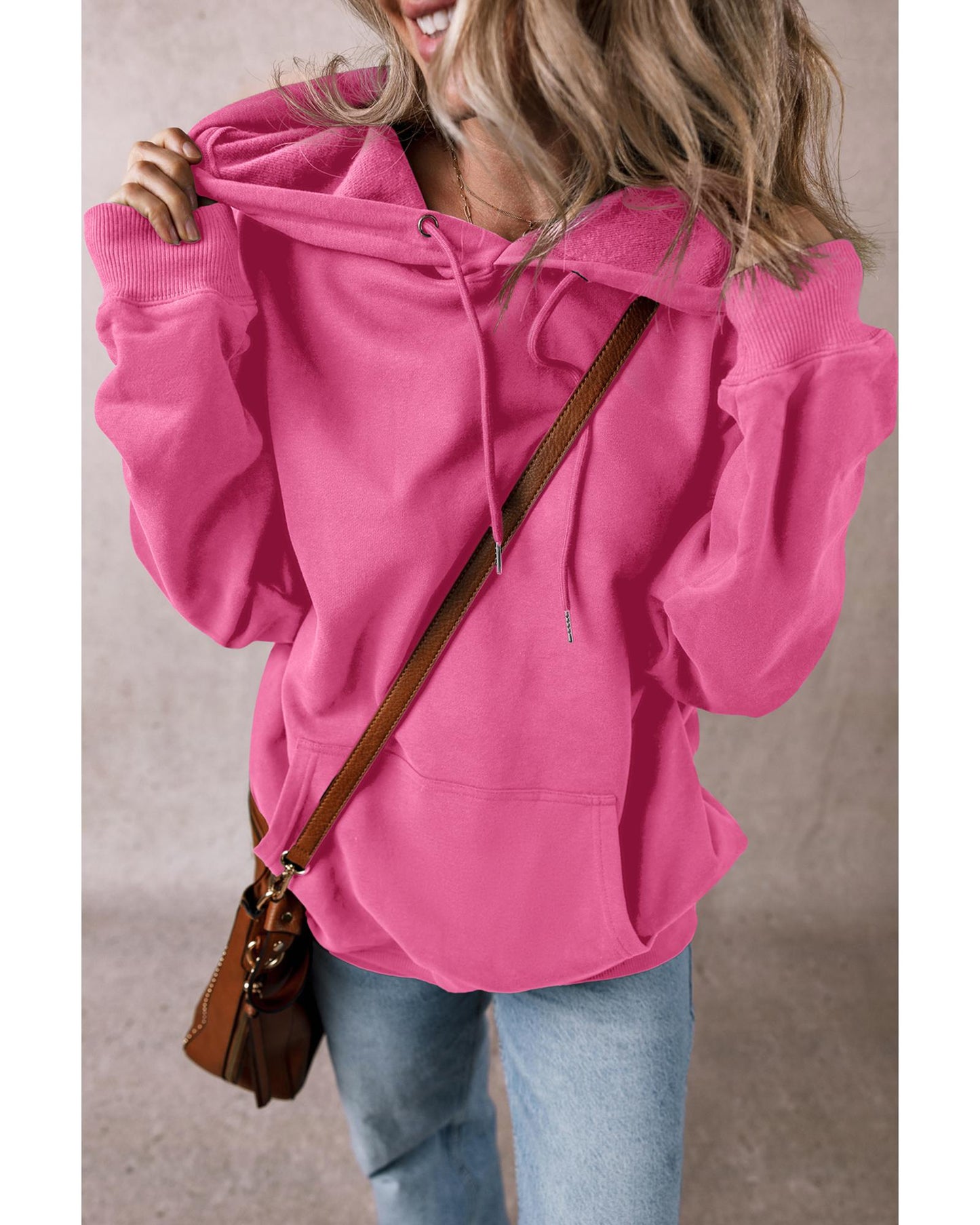 Bonbon Fleece Lined Kangaroo Pocket Drawstring Chunky Hoodie - XL