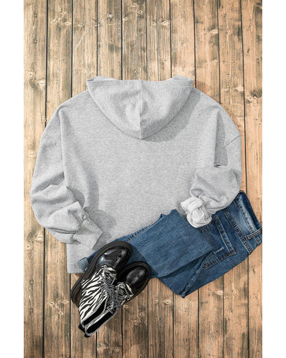 Light Grey Fleece Lined Half Zipper Kangaroo Pockets Loose Hoodie - L