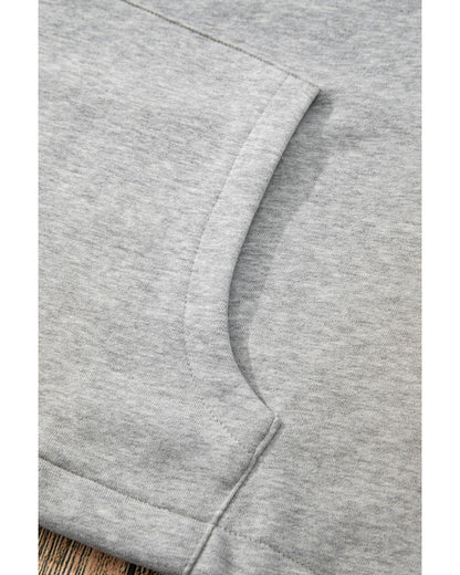 Light Grey Fleece Lined Half Zipper Kangaroo Pockets Loose Hoodie - S