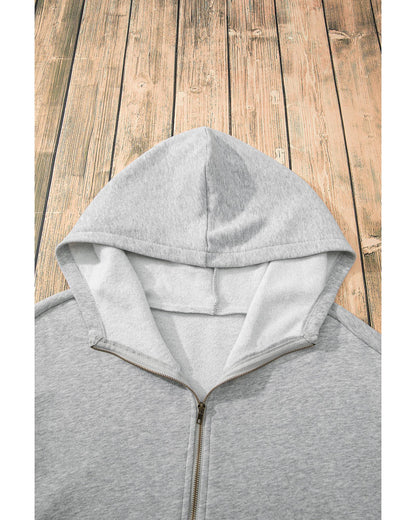 Light Grey Fleece Lined Half Zipper Kangaroo Pockets Loose Hoodie - XL