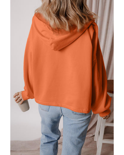 Orange Fleece Lined Half Zipper Kangaroo Pockets Loose Hoodie - 2XL