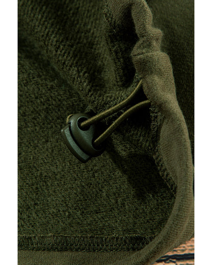 Moss Green Fleece Lined Half Zipper Kangaroo Pockets Loose Hoodie - M