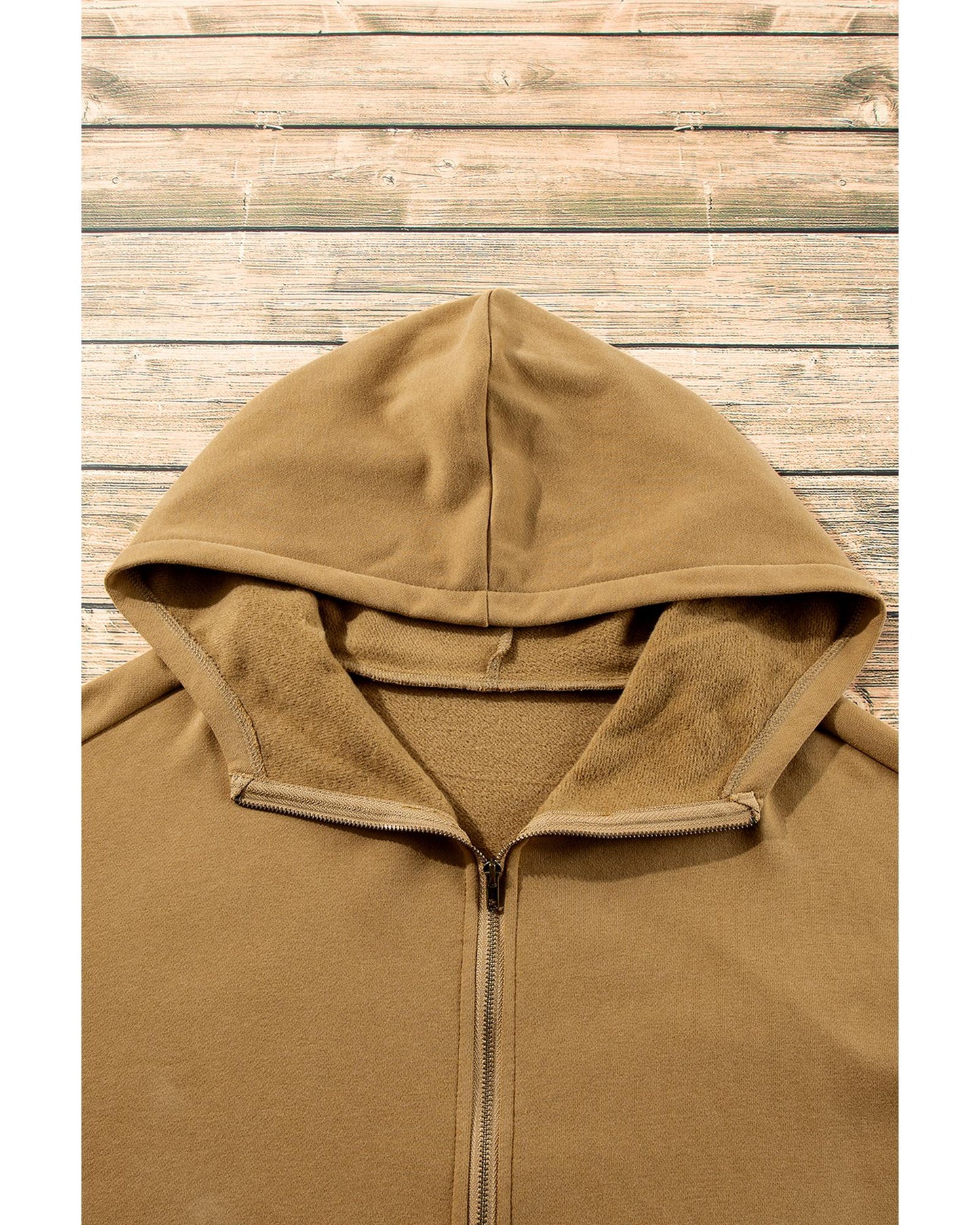 Brown Fleece Lined Half Zipper Kangaroo Pockets Loose Hoodie - M