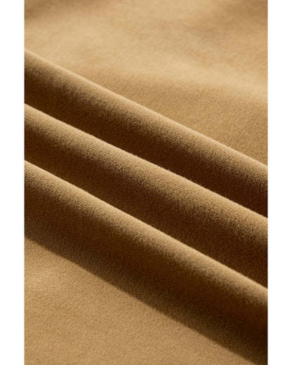 Brown Fleece Lined Half Zipper Kangaroo Pockets Loose Hoodie - M