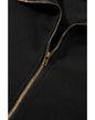 Black Fleece Lined Half Zipper Kangaroo Pockets Loose Hoodie - L