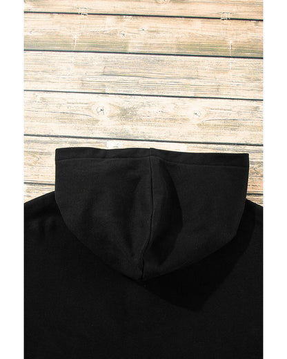 Black Fleece Lined Half Zipper Kangaroo Pockets Loose Hoodie - XL