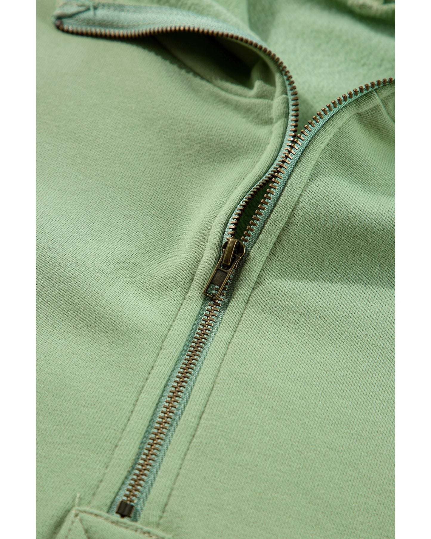 Smoke Green Fleece Lined Half Zipper Kangaroo Pockets Loose Hoodie - XL