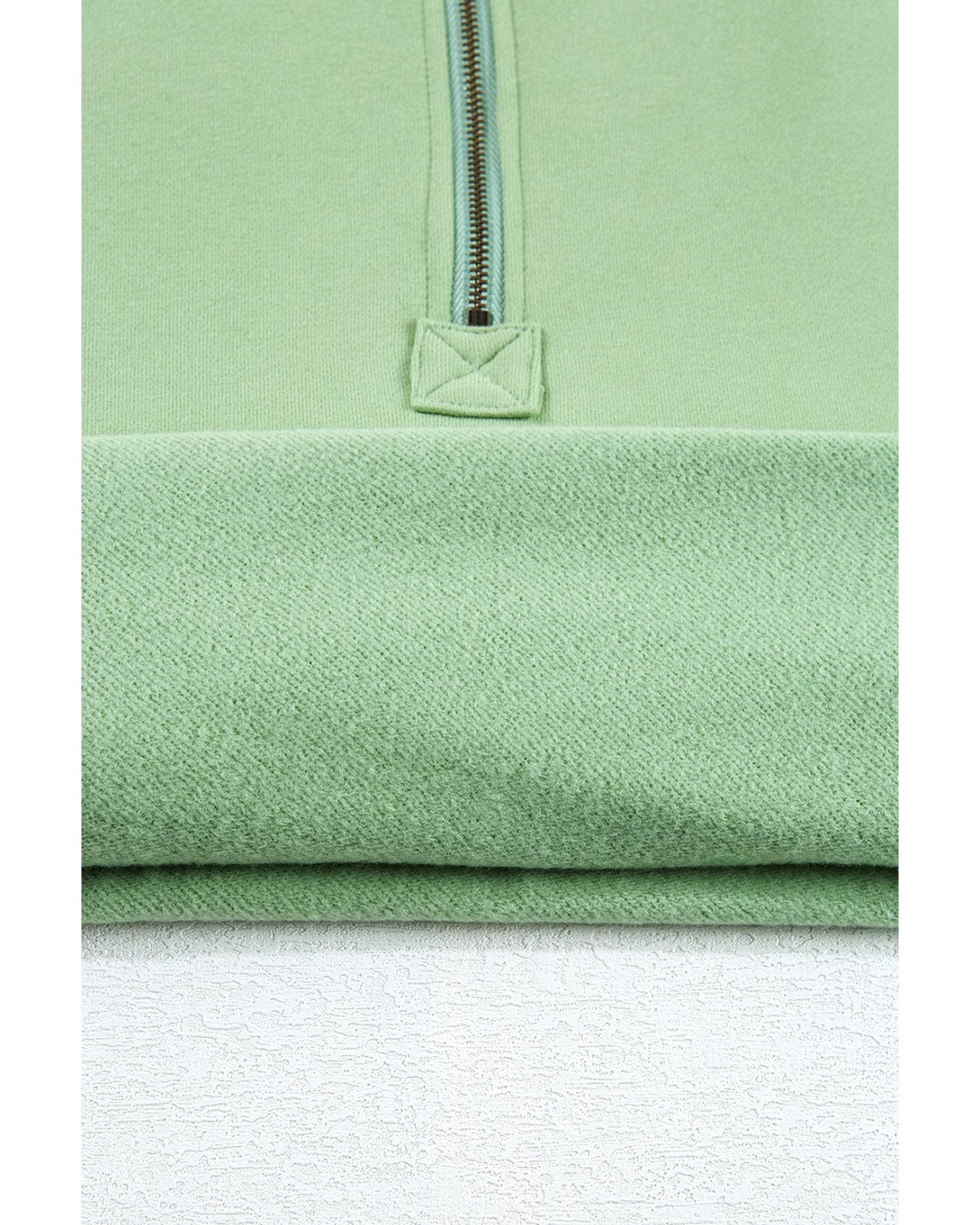 Smoke Green Fleece Lined Half Zipper Kangaroo Pockets Loose Hoodie - XL