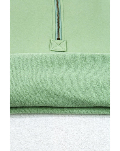 Smoke Green Fleece Lined Half Zipper Kangaroo Pockets Loose Hoodie - XL