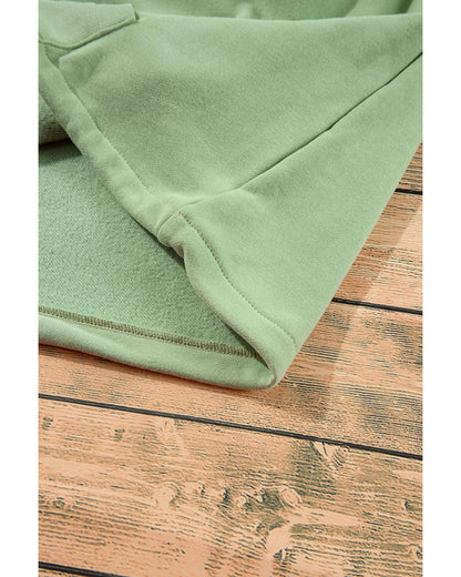 Smoke Green Fleece Lined Half Zipper Kangaroo Pockets Loose Hoodie - XL