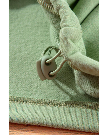 Smoke Green Fleece Lined Half Zipper Kangaroo Pockets Loose Hoodie - XL