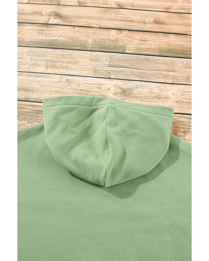 Smoke Green Fleece Lined Half Zipper Kangaroo Pockets Loose Hoodie - XL