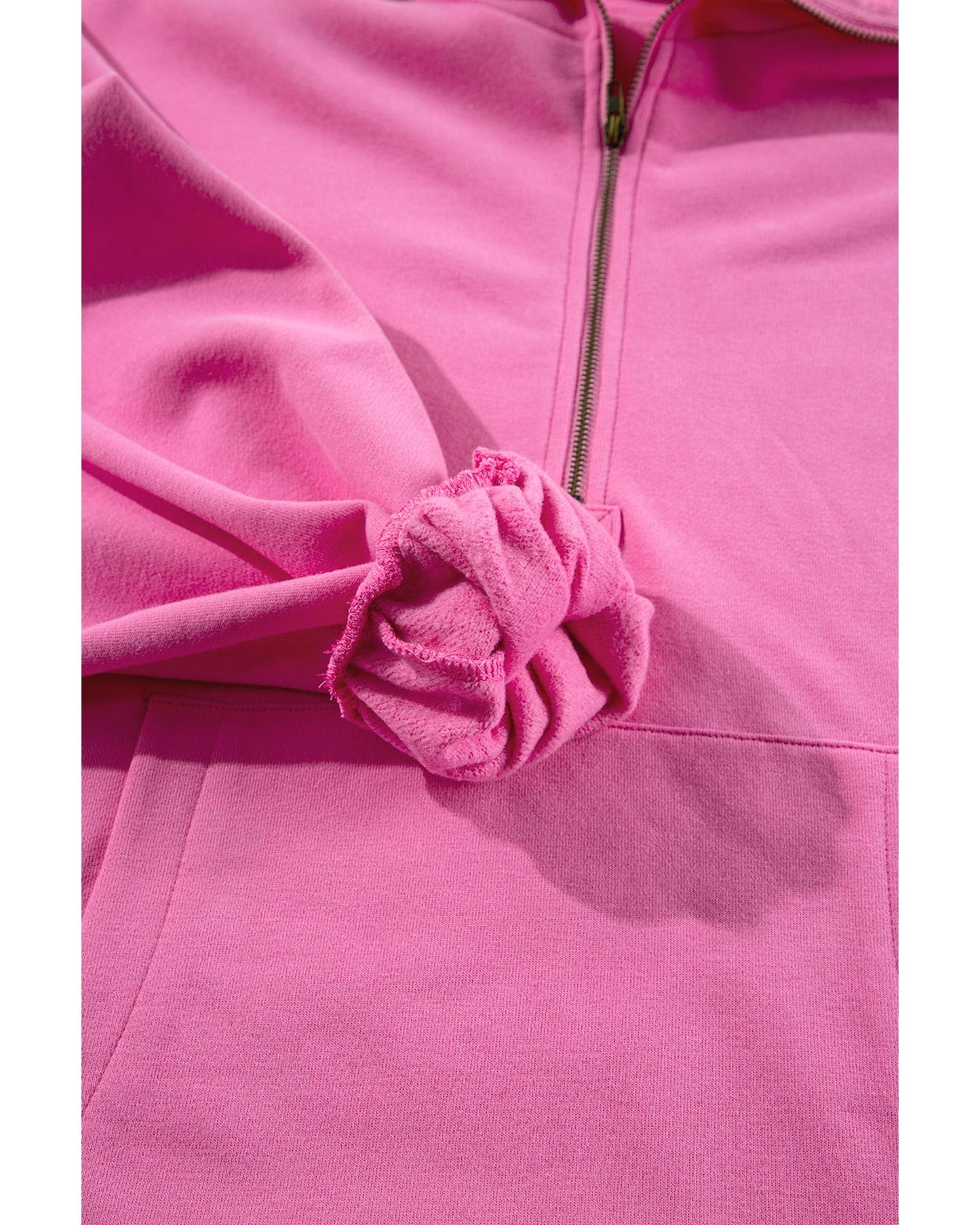 Bonbon Fleece Lined Half Zipper Kangaroo Pockets Loose Hoodie - S
