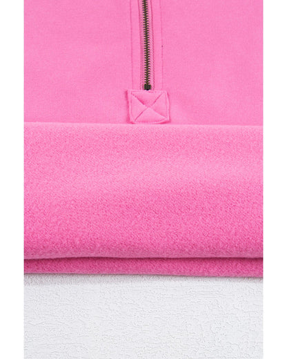 Bonbon Fleece Lined Half Zipper Kangaroo Pockets Loose Hoodie - S