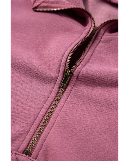 Valerian Fleece Lined Half Zipper Kangaroo Pockets Loose Hoodie - 2XL