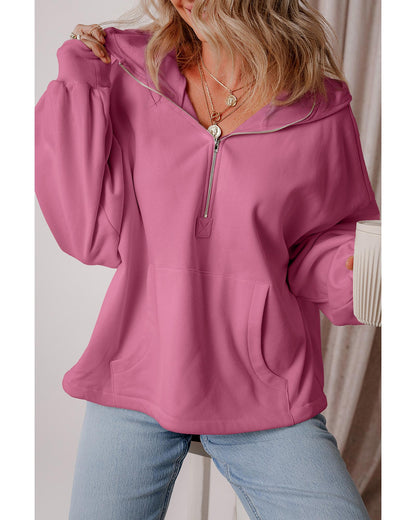 Valerian Fleece Lined Half Zipper Kangaroo Pockets Loose Hoodie - 2XL