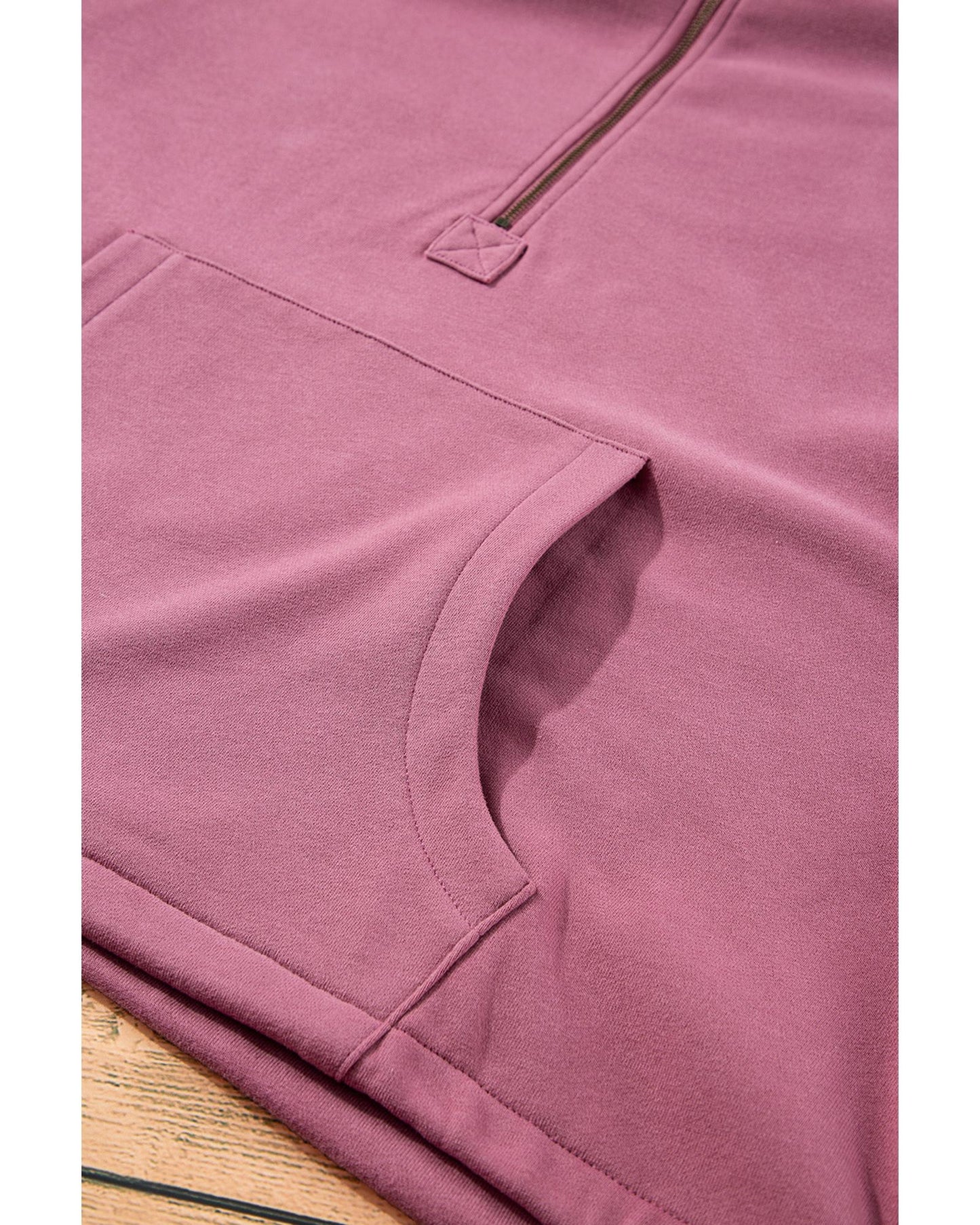 Valerian Fleece Lined Half Zipper Kangaroo Pockets Loose Hoodie - M