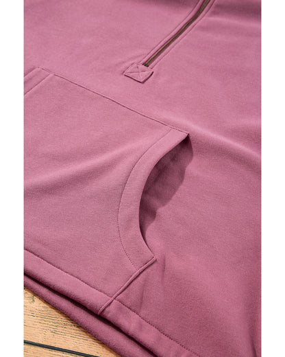 Valerian Fleece Lined Half Zipper Kangaroo Pockets Loose Hoodie - M