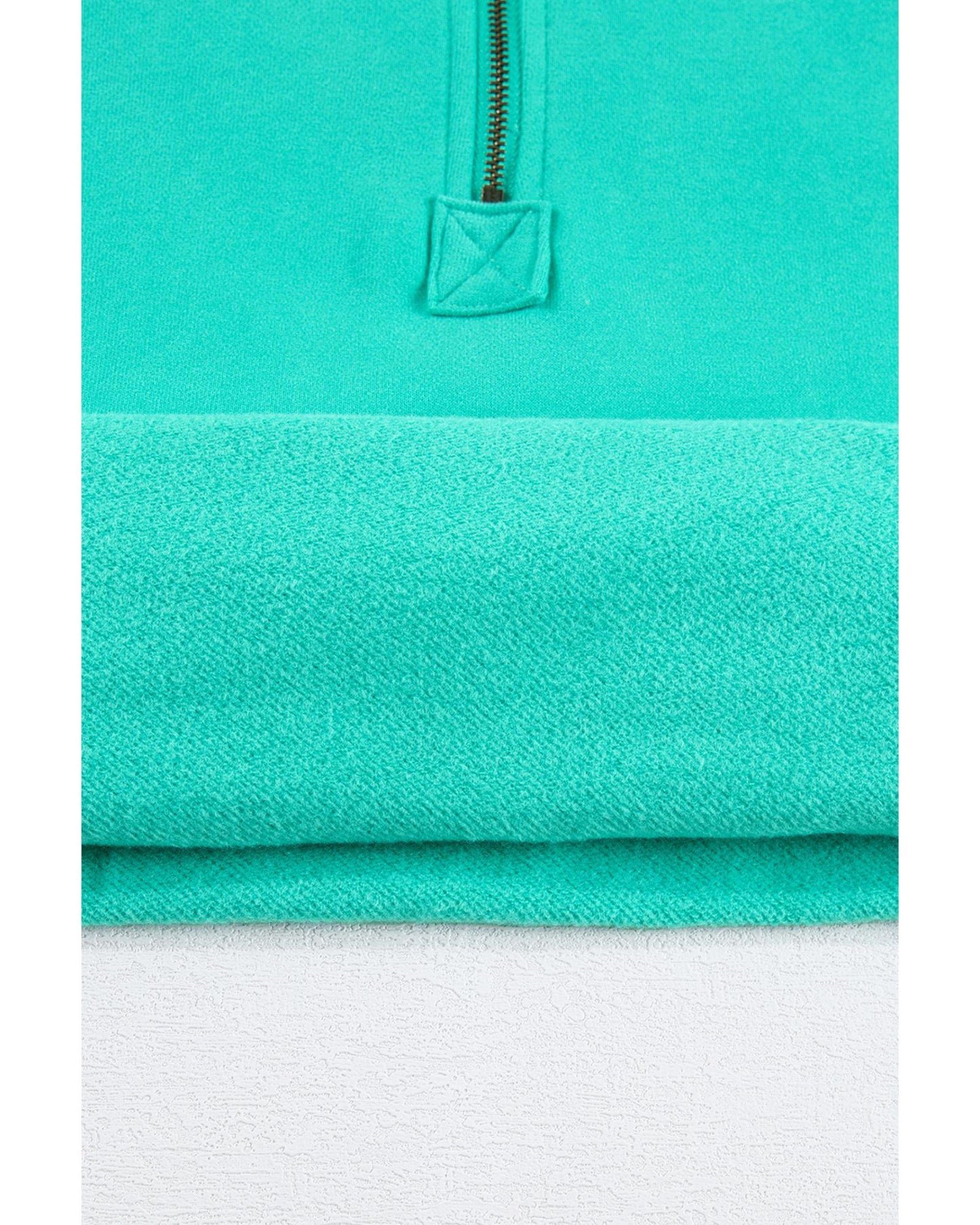 Aruba Blue Fleece Lined Half Zipper Kangaroo Pockets Loose Hoodie - M