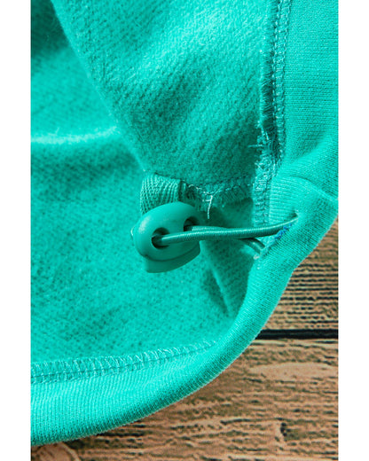Aruba Blue Fleece Lined Half Zipper Kangaroo Pockets Loose Hoodie - M