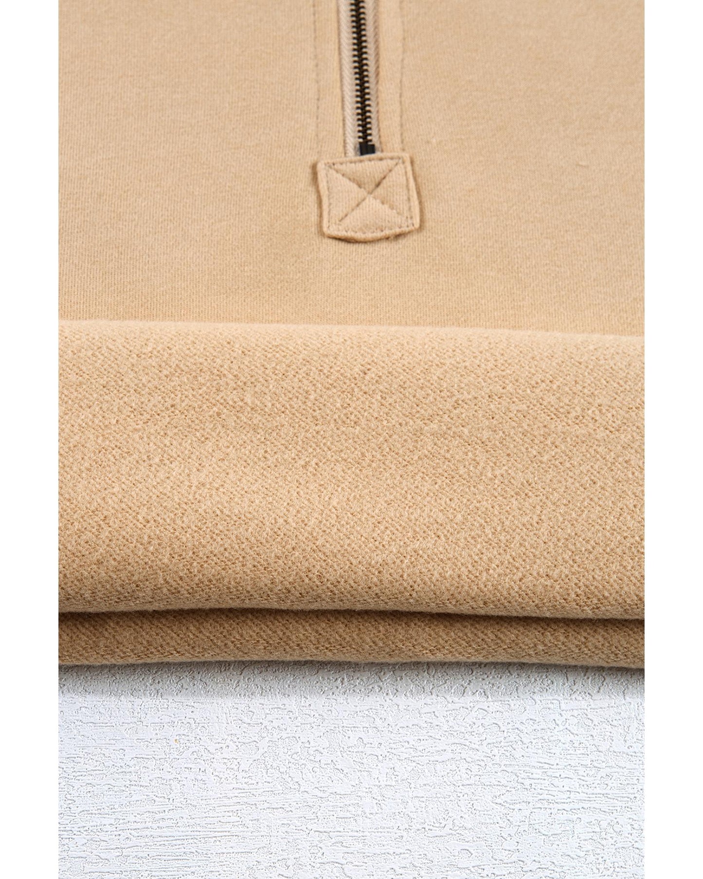 Parchment Fleece Lined Half Zipper Kangaroo Pockets Loose Hoodie - L