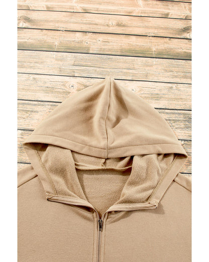 Parchment Fleece Lined Half Zipper Kangaroo Pockets Loose Hoodie - L