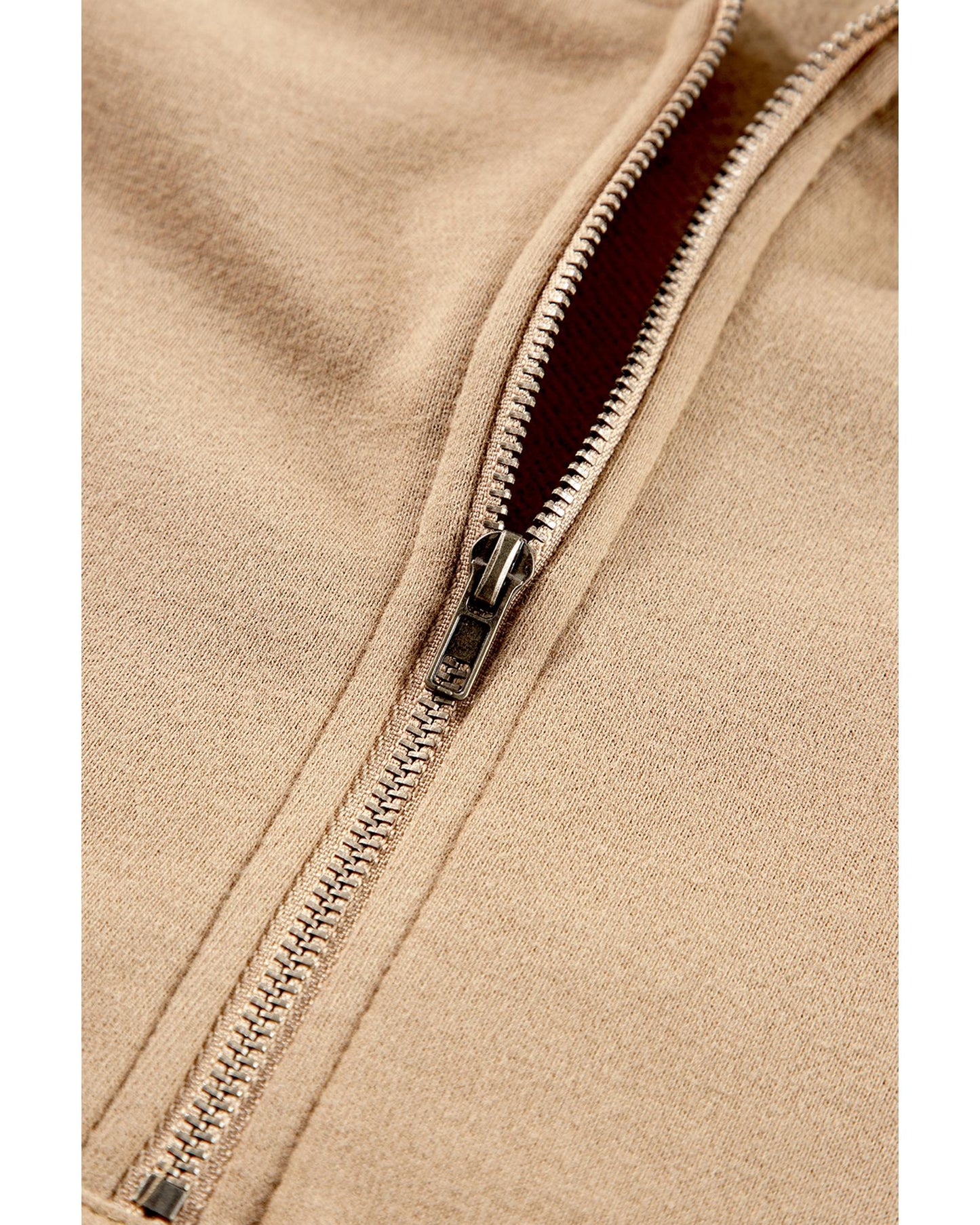 Parchment Fleece Lined Half Zipper Kangaroo Pockets Loose Hoodie - M