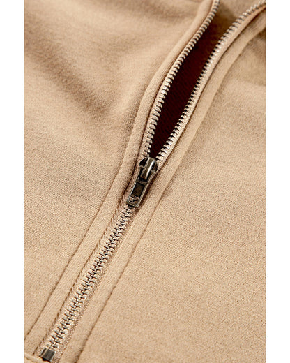 Parchment Fleece Lined Half Zipper Kangaroo Pockets Loose Hoodie - M
