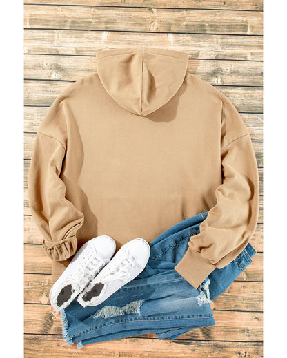 Parchment Fleece Lined Half Zipper Kangaroo Pockets Loose Hoodie - M
