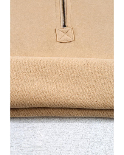 Parchment Fleece Lined Half Zipper Kangaroo Pockets Loose Hoodie - M