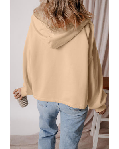 Parchment Fleece Lined Half Zipper Kangaroo Pockets Loose Hoodie - M