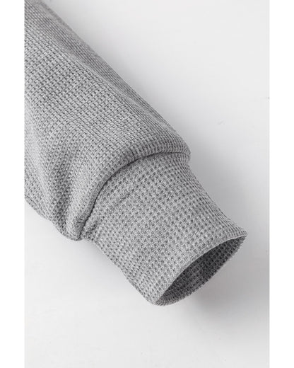 Gray Waffle Knit Fleece Lined High Low Oversized Hoodie - L