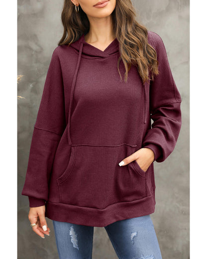 Red Dahlia Waffle Knit Fleece Lined High Low Oversized Hoodie - S