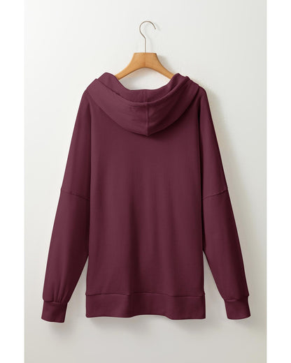 Red Dahlia Waffle Knit Fleece Lined High Low Oversized Hoodie - S