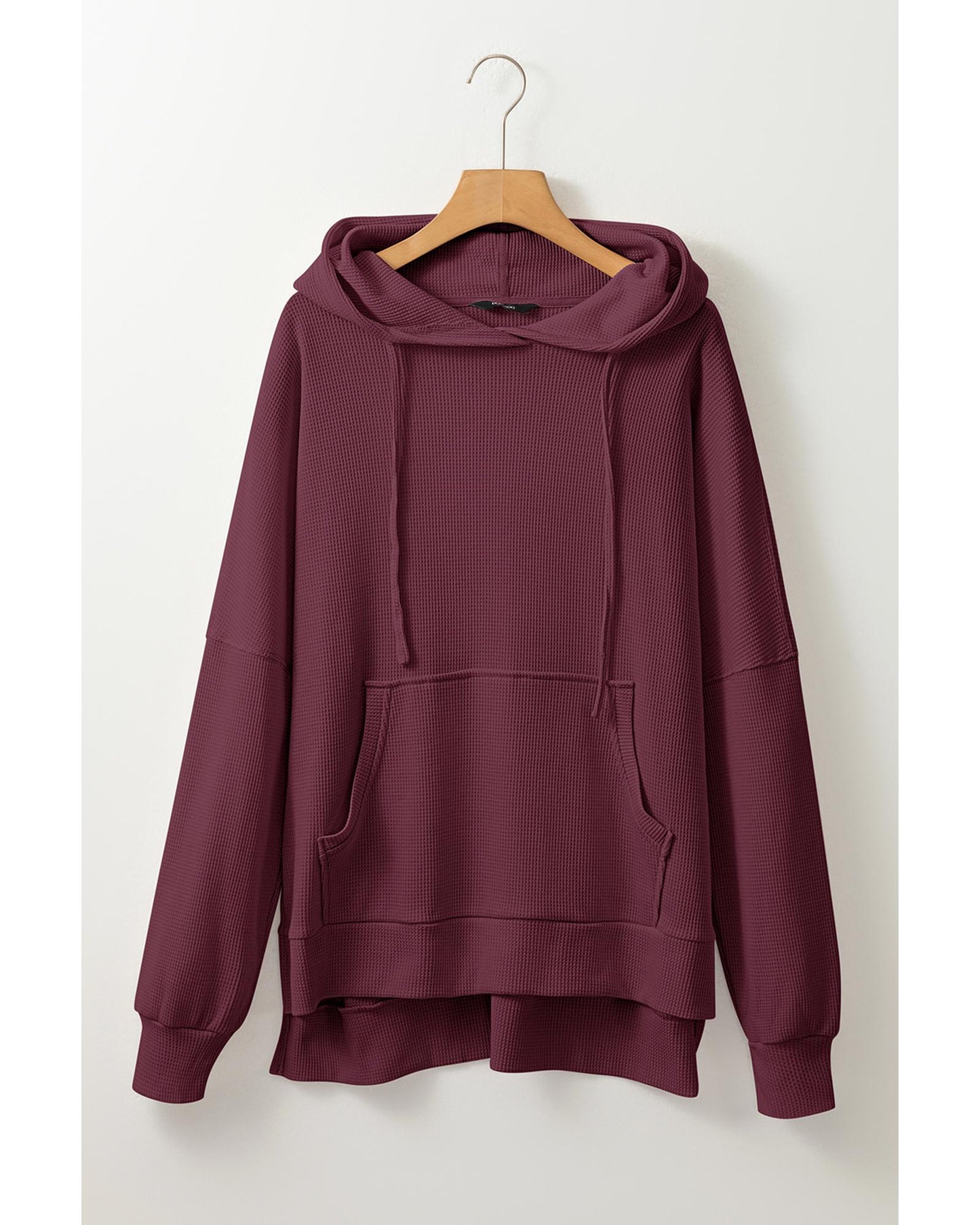 Red Dahlia Waffle Knit Fleece Lined High Low Oversized Hoodie - S