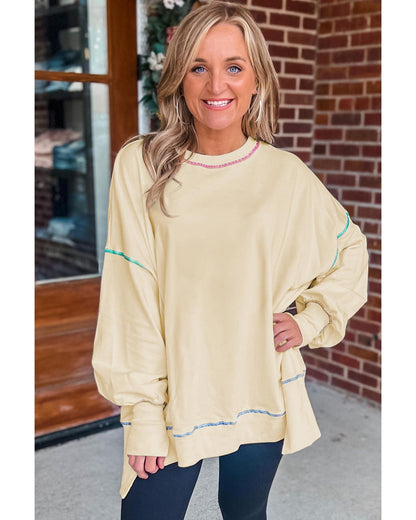 Contrast Stitching Split Baggy Sweatshirt - L