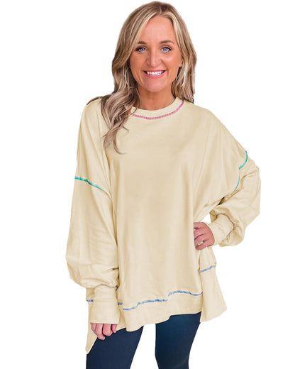 Contrast Stitching Split Baggy Sweatshirt - L
