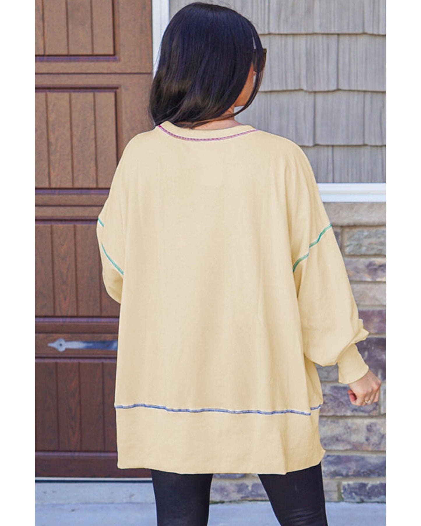 Contrast Stitching Split Baggy Sweatshirt - L