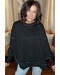 Black Contrast Stitching Split Baggy Sweatshirt - XL