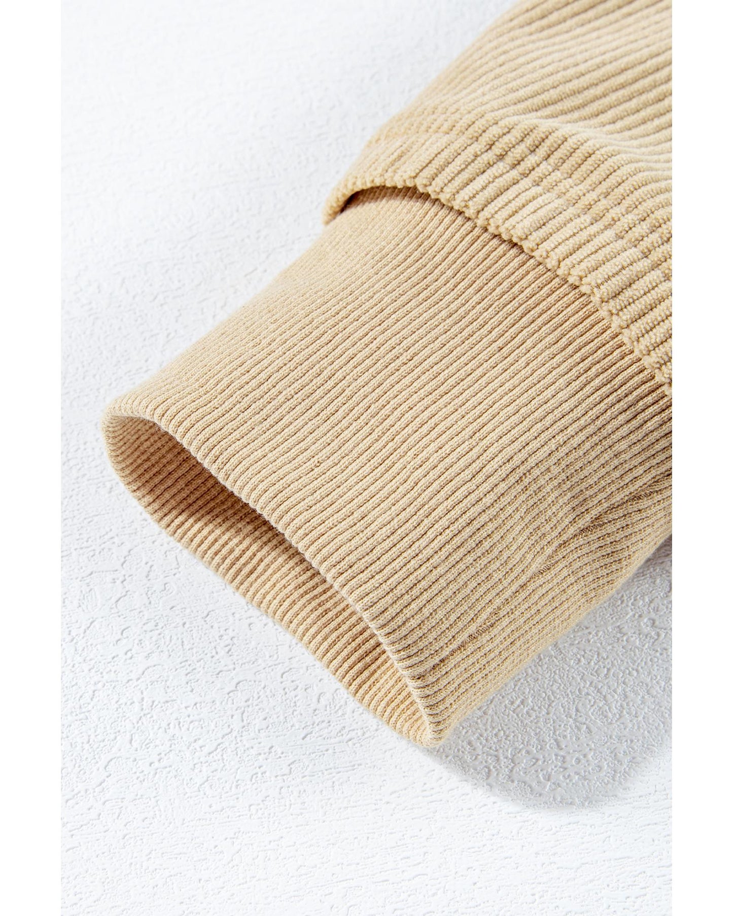 Simply Taupe Solid Ribbed Knit Buttoned Drop Shoulder Oversized Hoodie - 2XL