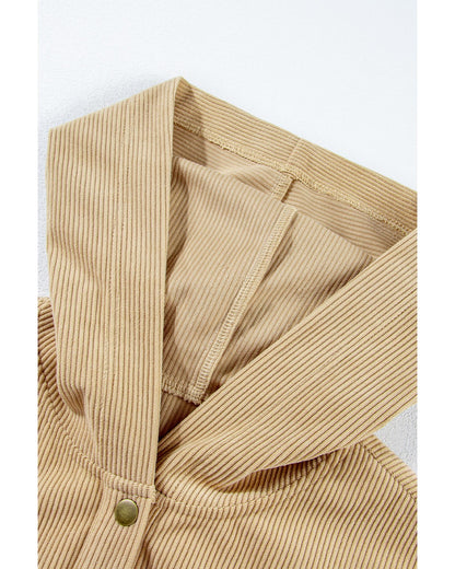 Simply Taupe Solid Ribbed Knit Buttoned Drop Shoulder Oversized Hoodie - L