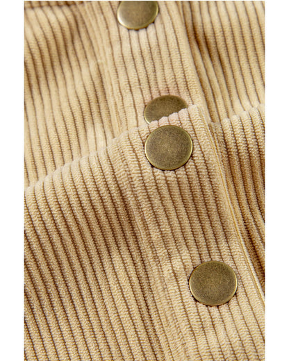 Simply Taupe Solid Ribbed Knit Buttoned Drop Shoulder Oversized Hoodie - L