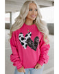 Strawberry Pink Cow & Sequin Double Heart Patch Graphic Sweatshirt - XL