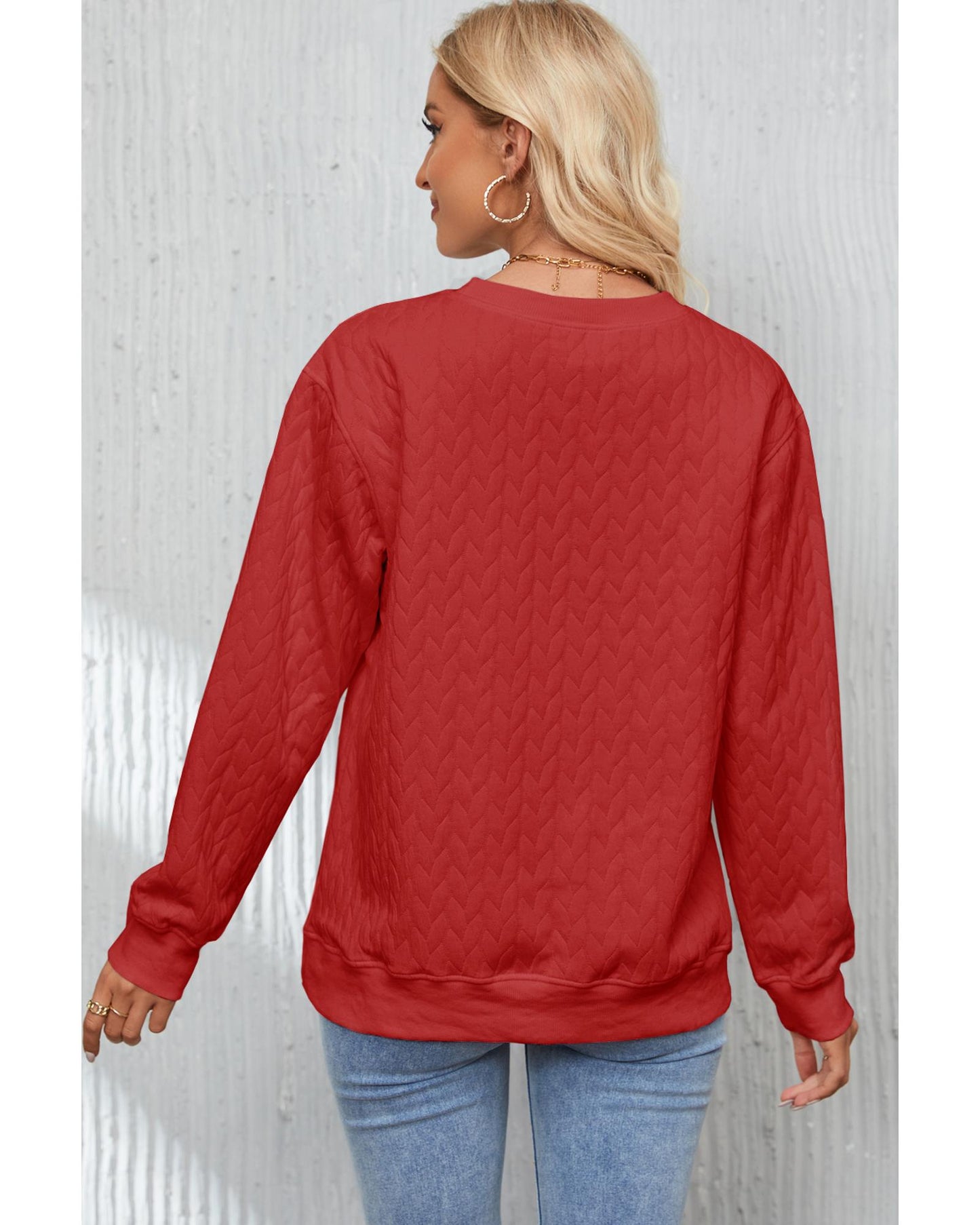 Racing Red Heart XOXO Chenille Embroidered Textured Sweatshirt - S