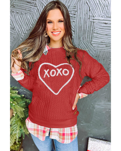 Racing Red Heart XOXO Chenille Embroidered Textured Sweatshirt - S